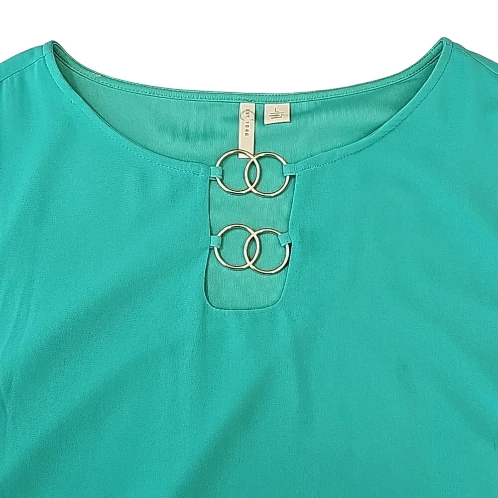Womens Sz L Kelly Green Business Casual Office Church Tank Silver Gromet Top